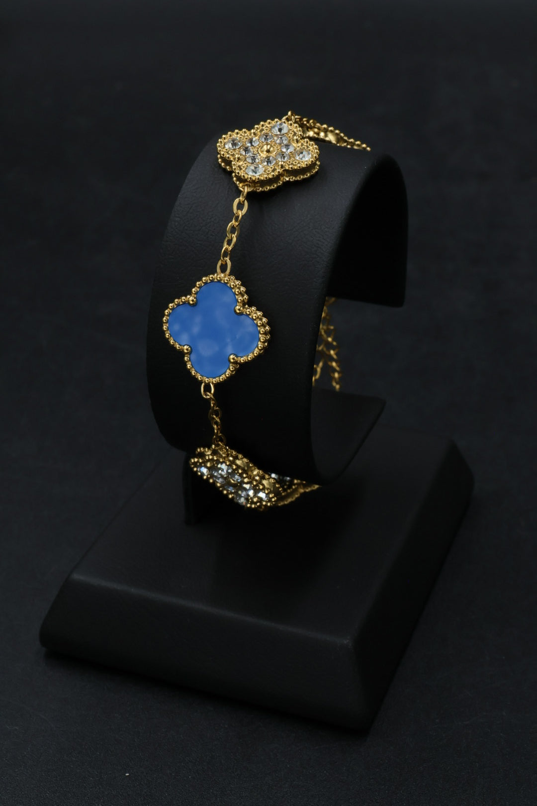 Pulsera Trébol 15 mm con Zirconias 3 en 1 Dorado - Azul