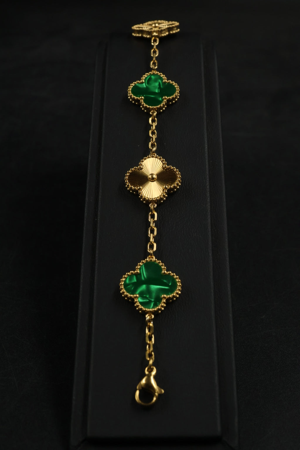 Pulsera Trébol Verde Mármol- Láser Dorado.