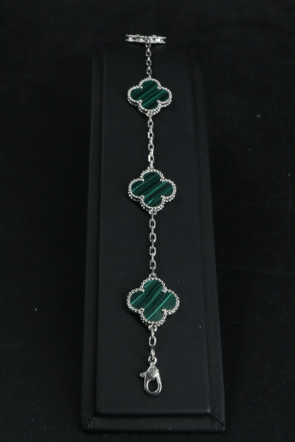 Pulsera VCA Plata .925 1:1 Vintage Alhambra, 5 Motivos Malaquita.