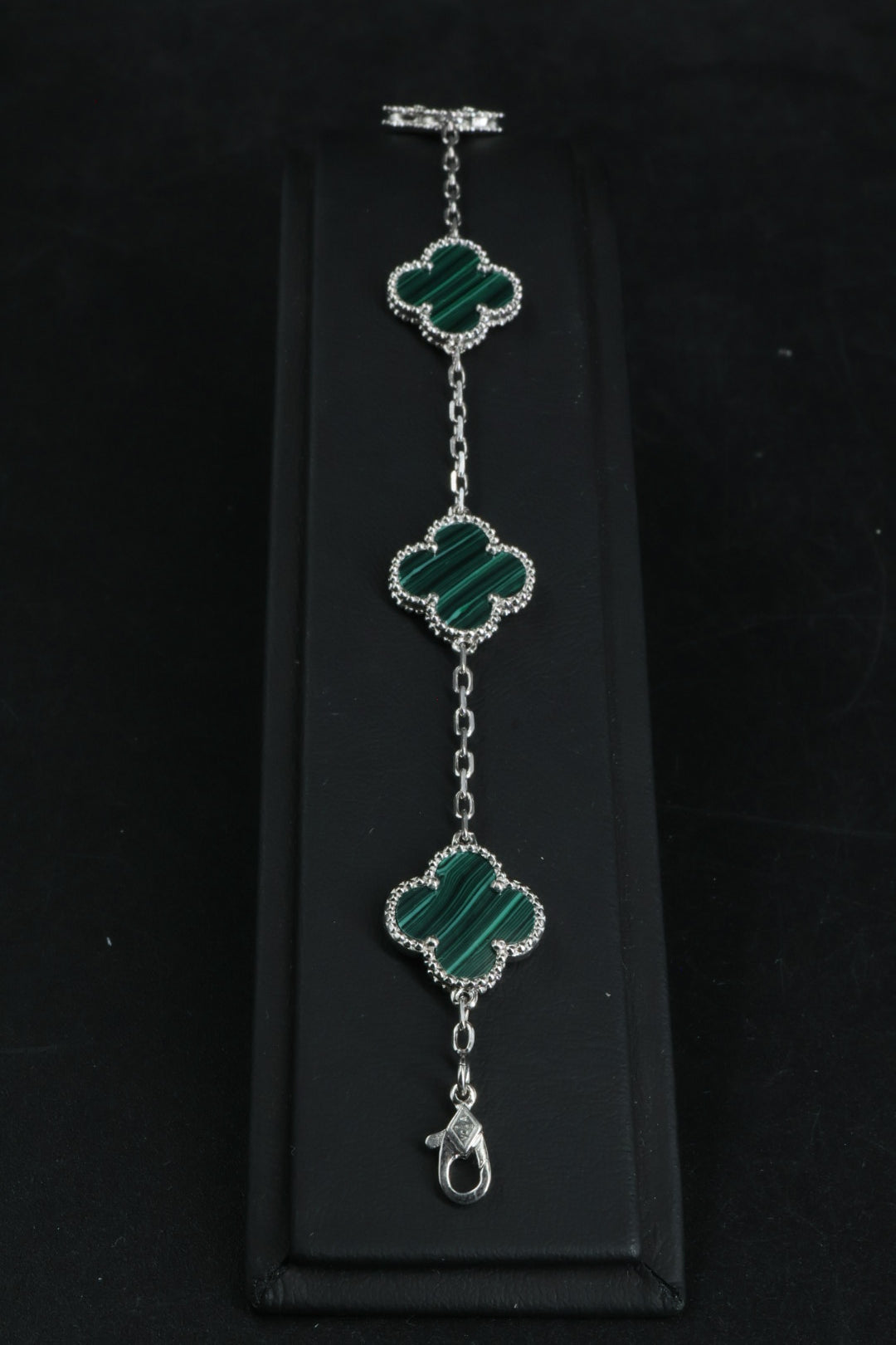 Pulsera VCA Plata .925 1:1 Vintage Alhambra, 5 Motivos Malaquita.