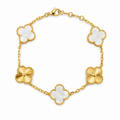 Pulsera Trébol Blanco Tornasol - Láser Dorado.