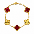 Pulsera Trébol Rojo Mármol- Láser Dorado.