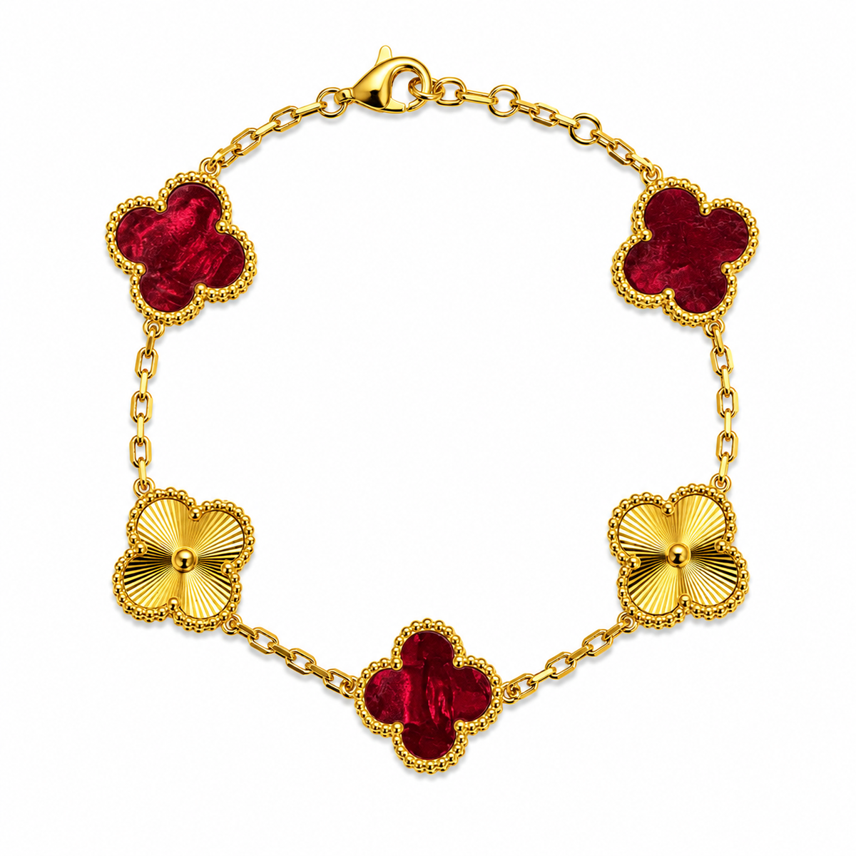 Pulsera Trébol Rojo Mármol- Láser Dorado.