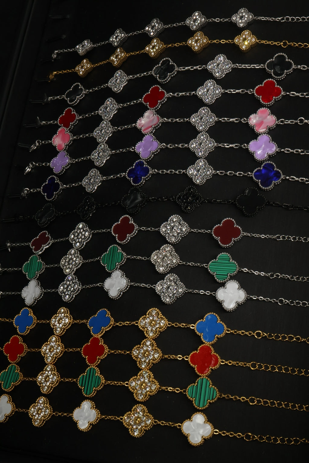 Paquete Emprendedores 10 Pulseras Trébol con Zirconias 15 mm. 3 en 1 / Mármol.