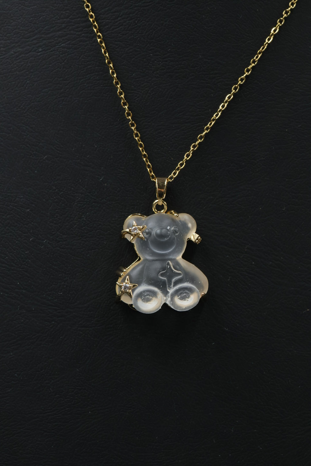 Collar con dije de Oso de Cristal Transparente - Gold.