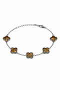 Pulsera Plateada Trébol 13 mm Mármol - Café.
