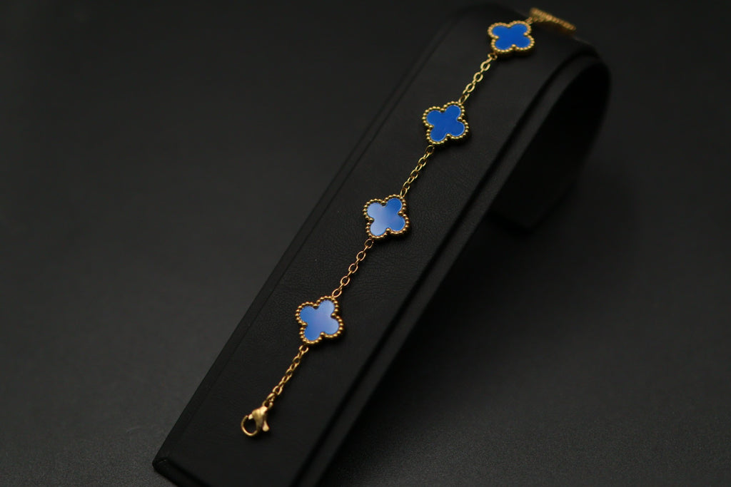 Pulsera Trébol 13 mm Liso Dorado - Azul.