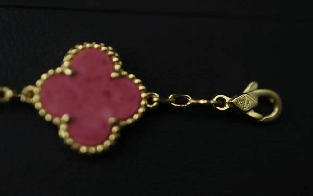 Pulsera VCA Plata .925 1:1 Vintage Alhambra, 5 Motivos Rosa Coral - Gold.