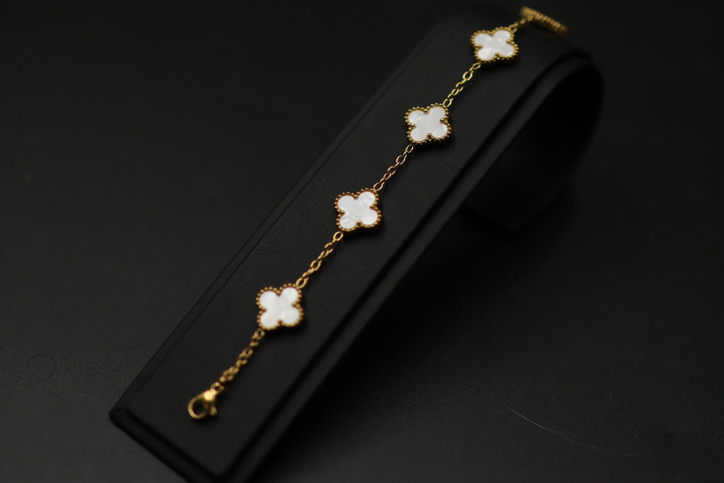 Pulsera Trébol 13 mm Liso Dorado - Blanco.