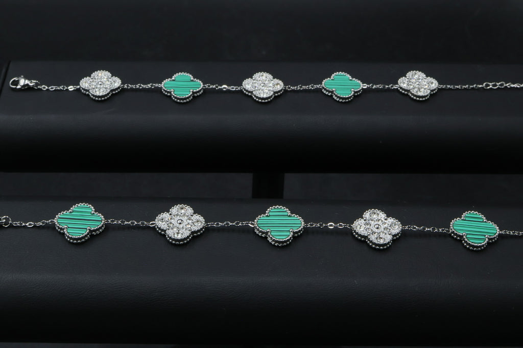 Pulsera Trébol 15 mm con Zirconias 3 en 1 Plateado - Verde