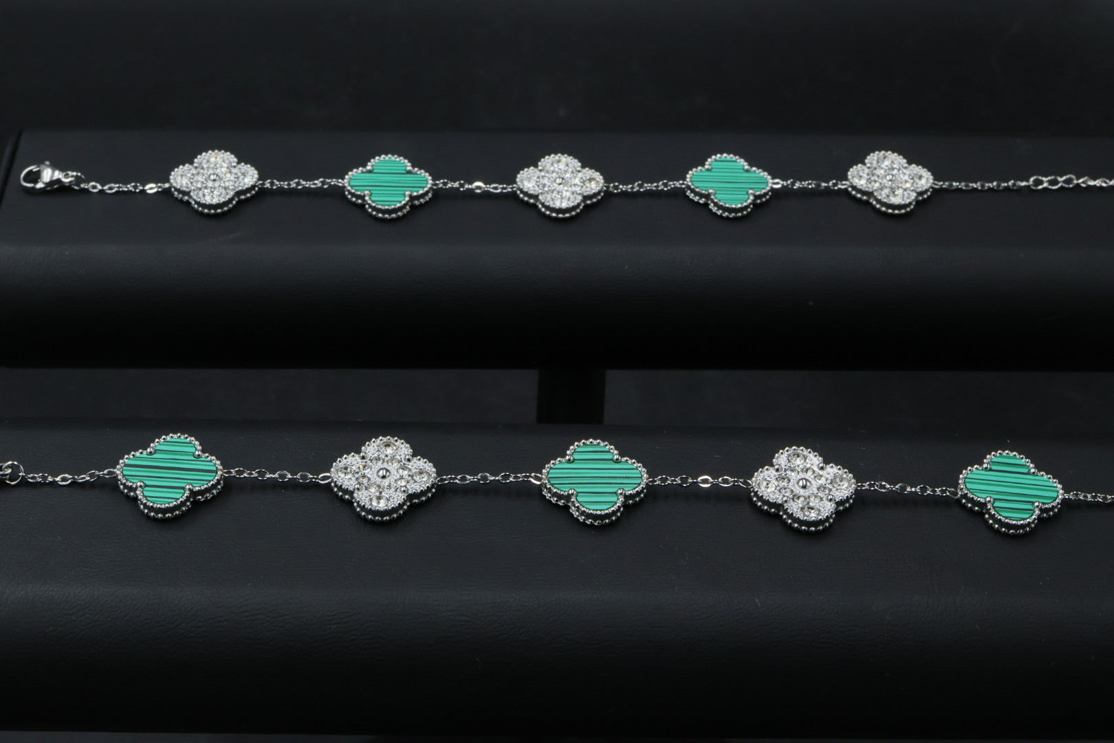 Pulsera Trébol 15 mm con Zirconias 3 en 1 Plateado - Verde