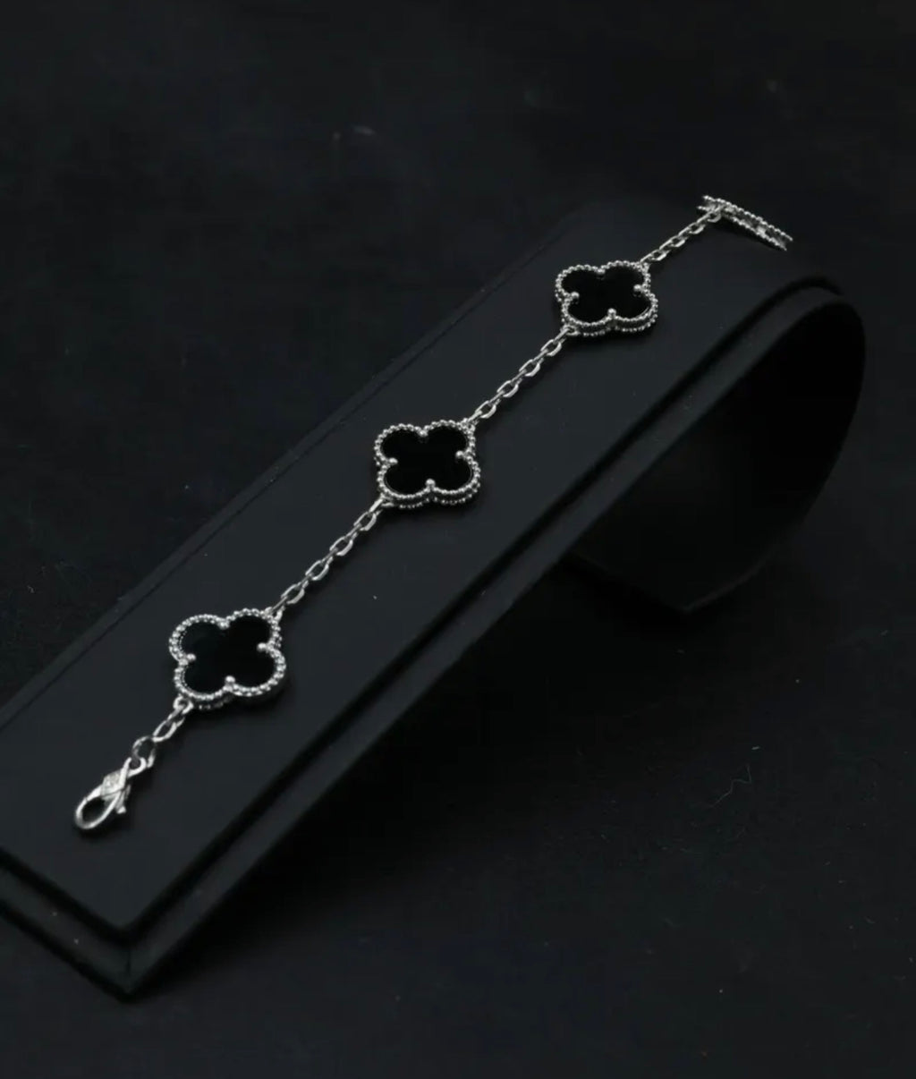 Pulsera VCA Plata .925 1:1 Vintage Alhambra, 5 Motivos Onyx
