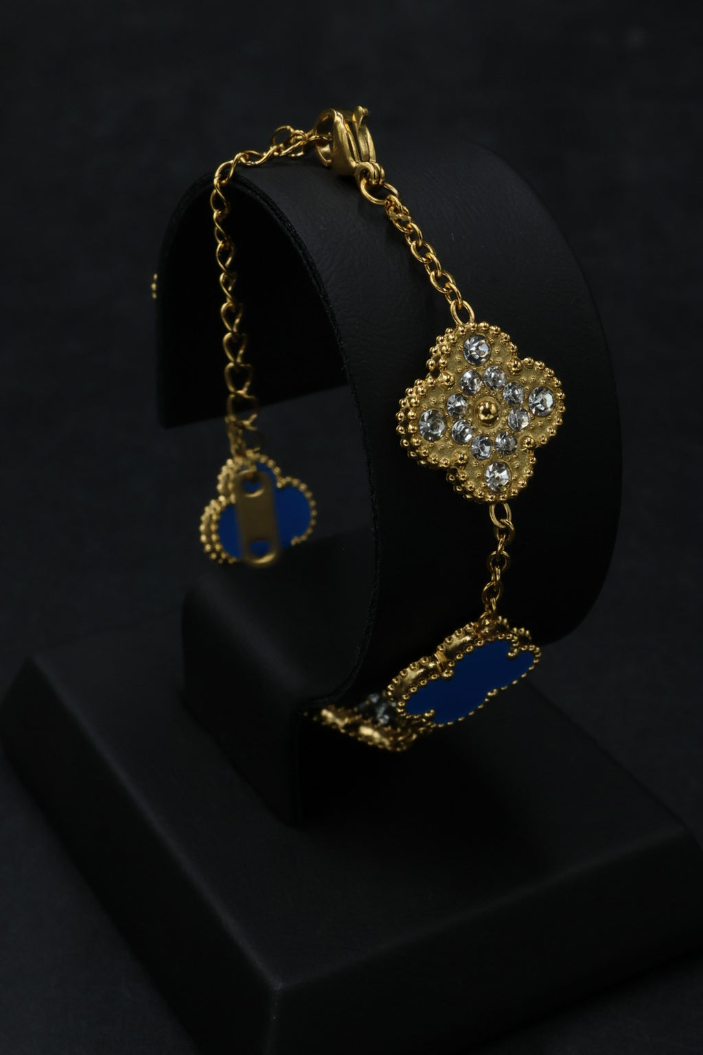 Pulsera Trébol 15 mm con Zirconias 3 en 1 Dorado - Azul