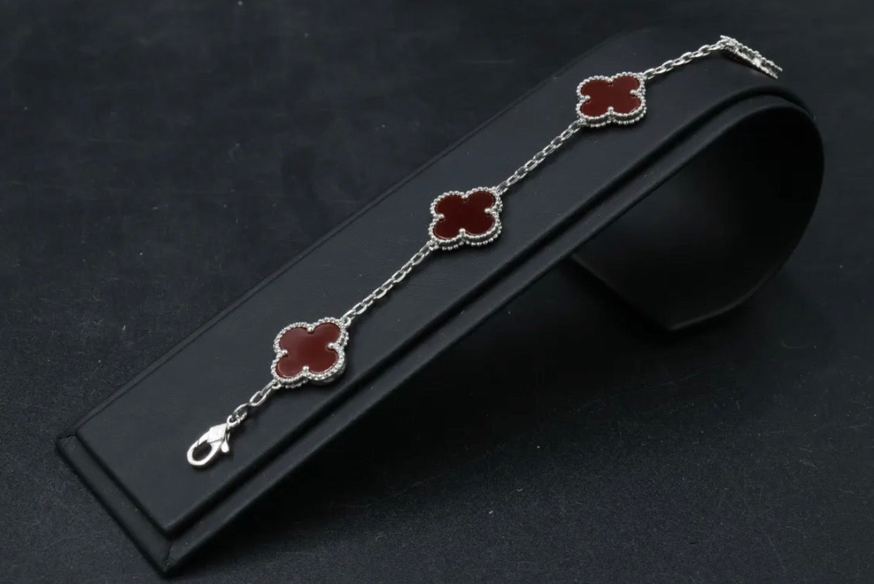 Pulsera VCA Plata .925 1:1 Vintage Alhambra, 5 Motivos Cornalina