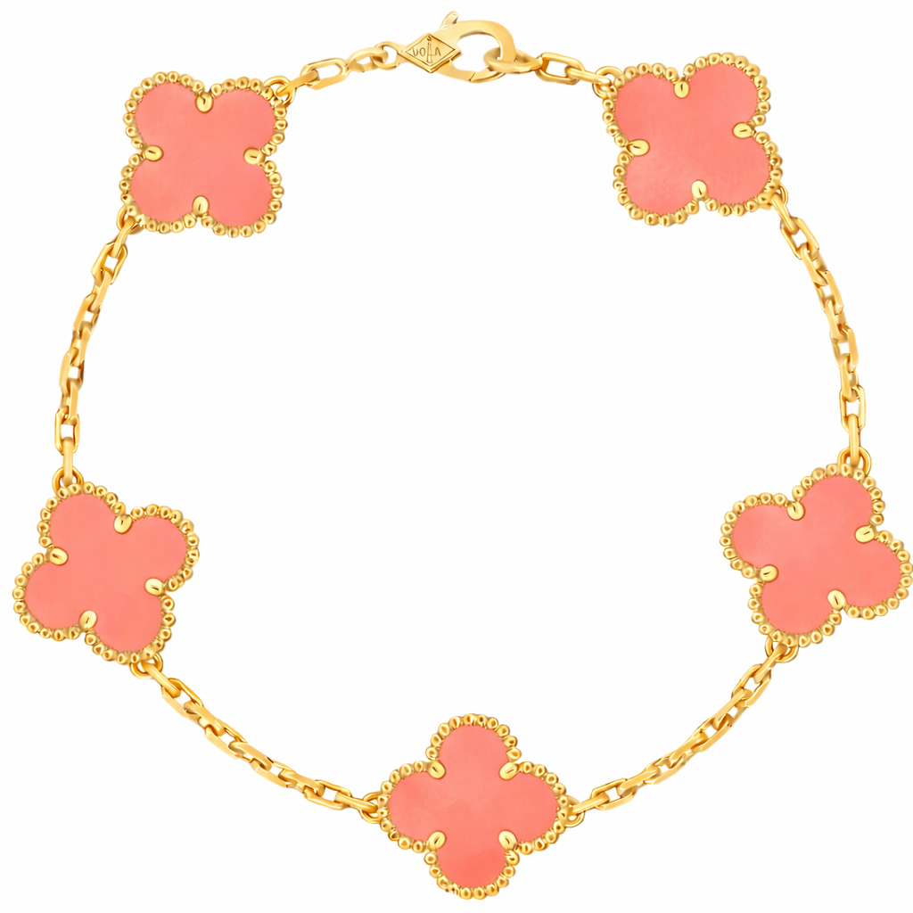 Pulsera VCA Plata .925 1:1 Vintage Alhambra, 5 Motivos Rosa Coral - Gold.