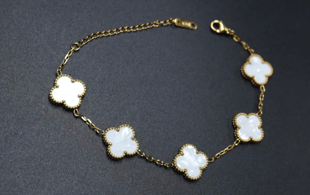 Pulsera Full Set trébol 15 mm básica. Dorado - Blanco