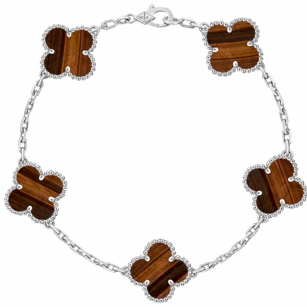 Pulsera VCA Plata .925 1:1 Vintage Alhambra, 5 Motivos Ojo de Tigre.