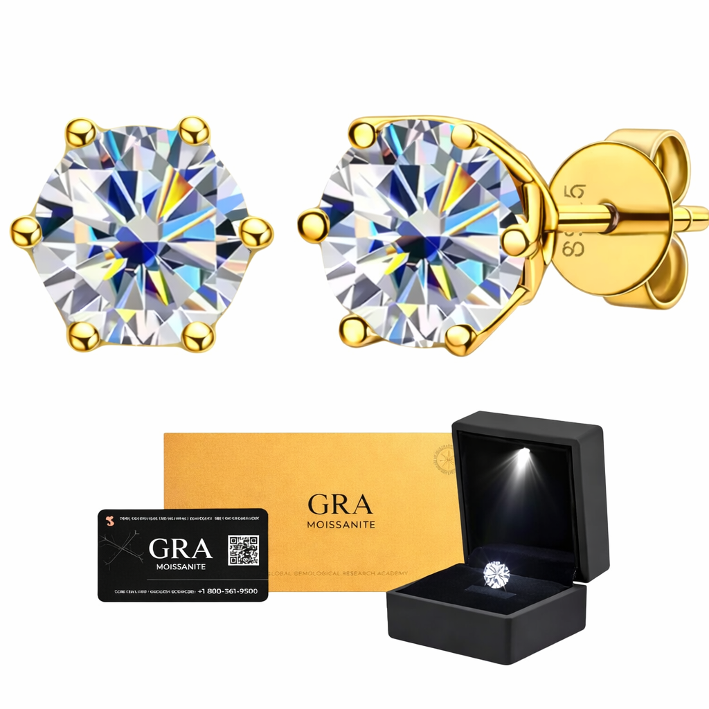 Aretes Plata .925 Baño de Oro - Moissanita D 0.5 ct.