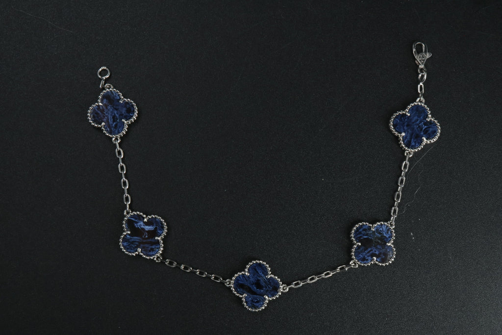 Pulsera VCA Plata .925 1:1 Vintage Alhambra, 5 Motivos Sodalita.