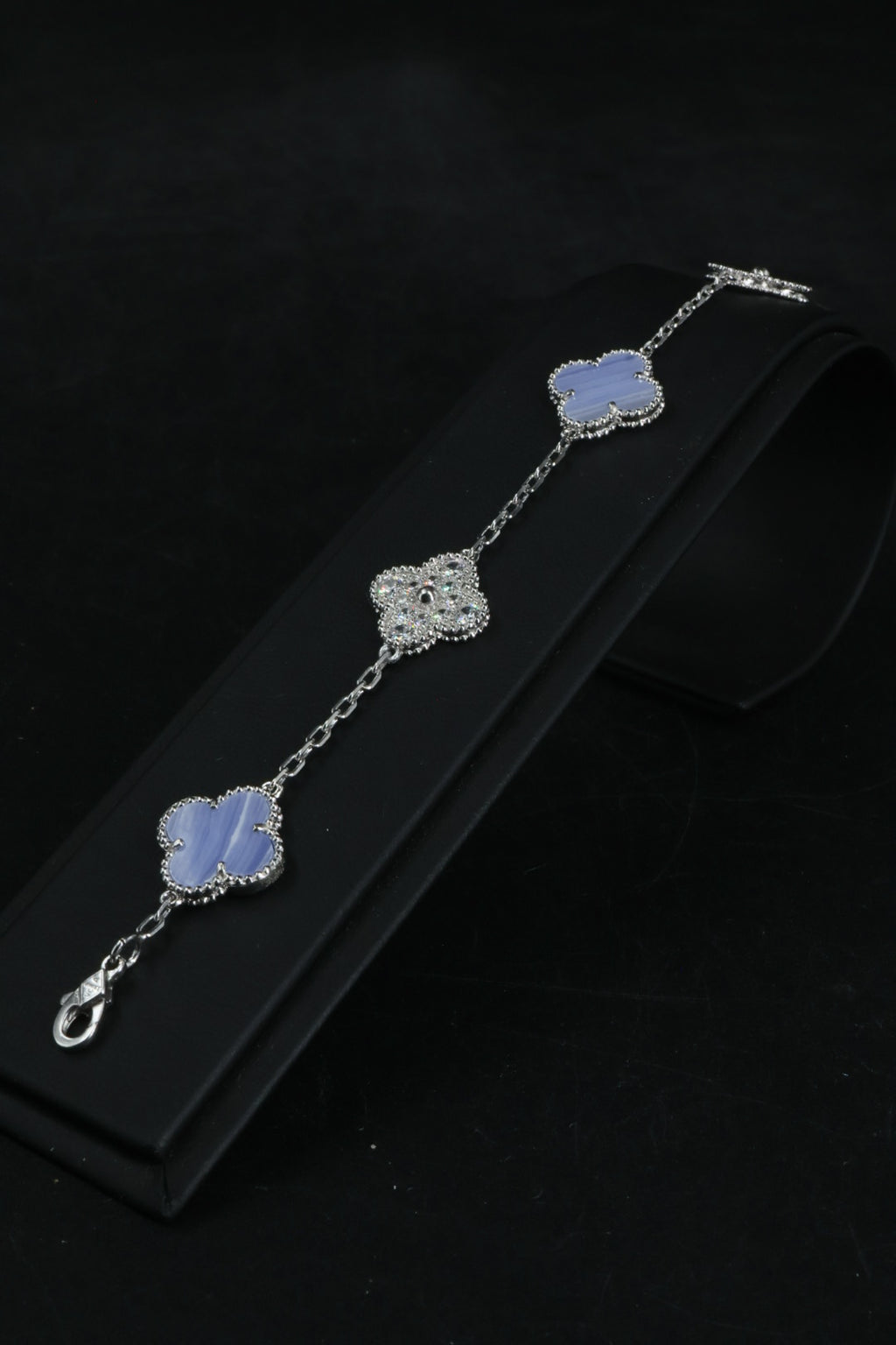 Pulsera VCA Plata .925 1:1 Vintage Alhambra, 5 Motivos Azul Nácar - Diamonds.