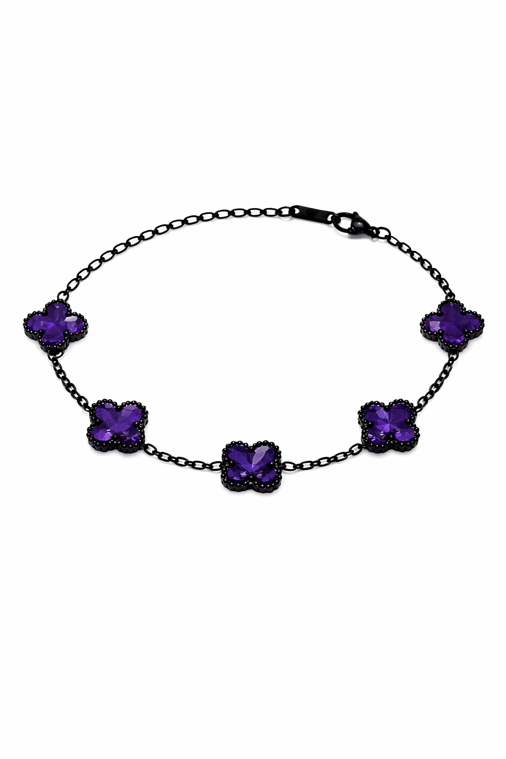 Pulsera Negra Trébol 13 mm Mármol - Morado.