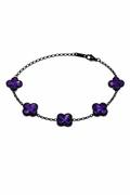 Pulsera Negra Trébol 13 mm Mármol - Morado.