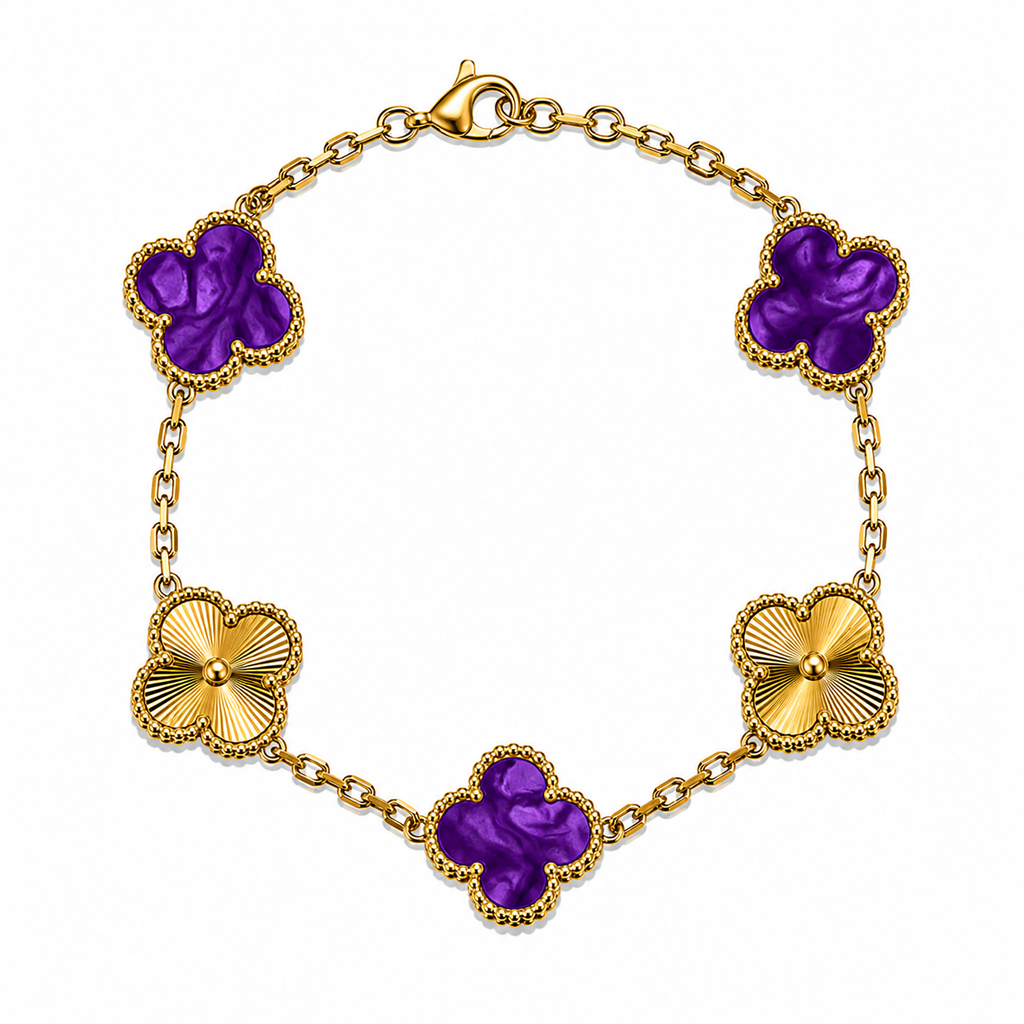 Pulsera Trébol Morado Mármol- Láser Dorado.