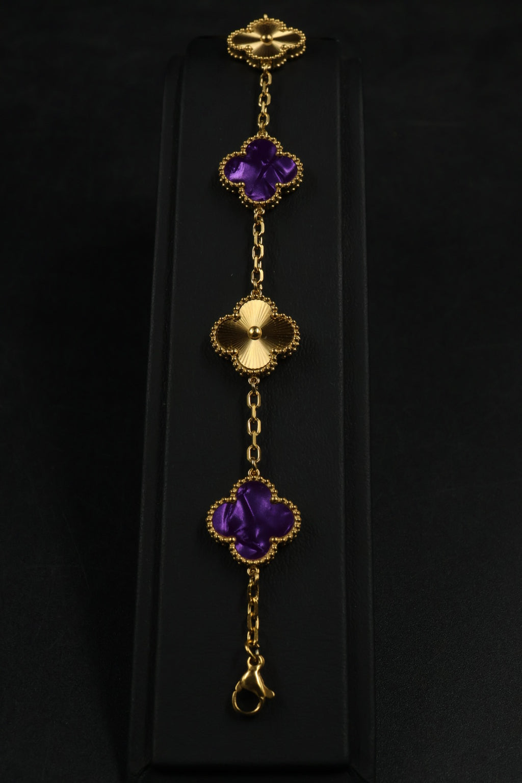 Pulsera Trébol Morado Mármol- Láser Dorado.