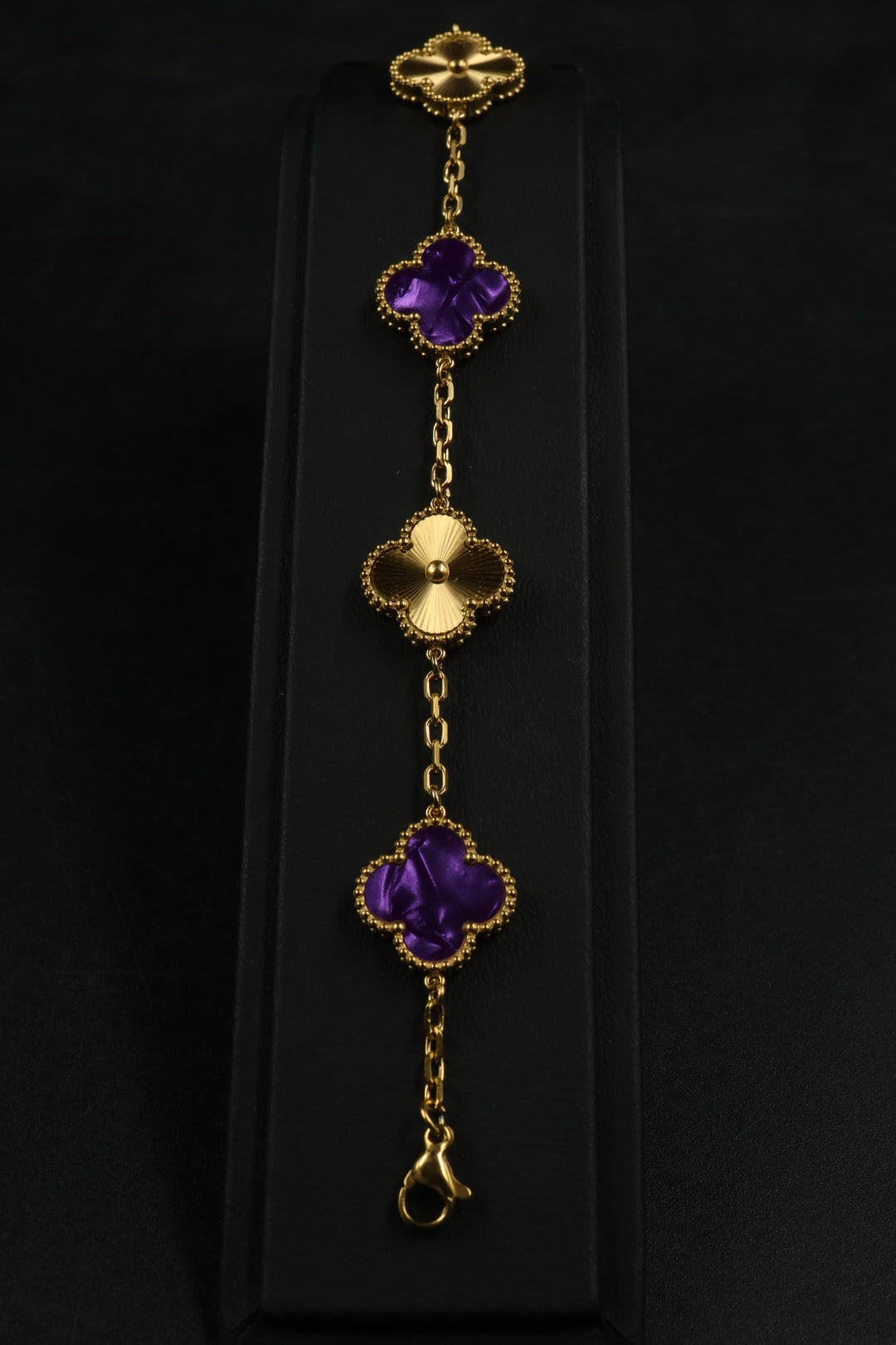 Pulsera Trébol Morado Mármol- Láser Dorado.