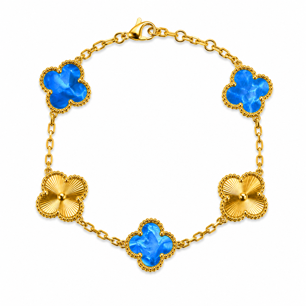 Pulsera Trébol Azul Rey Mármol- Láser Dorado.