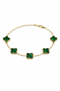 Pulsera Dorada Trébol 13 mm Mármol - Verde.
