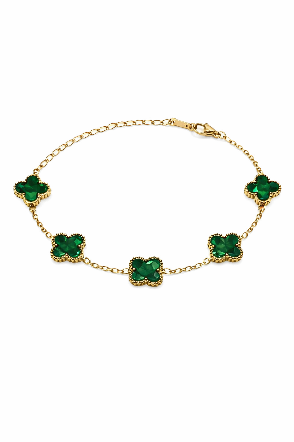 Pulsera Dorada Trébol 13 mm Mármol - Verde.