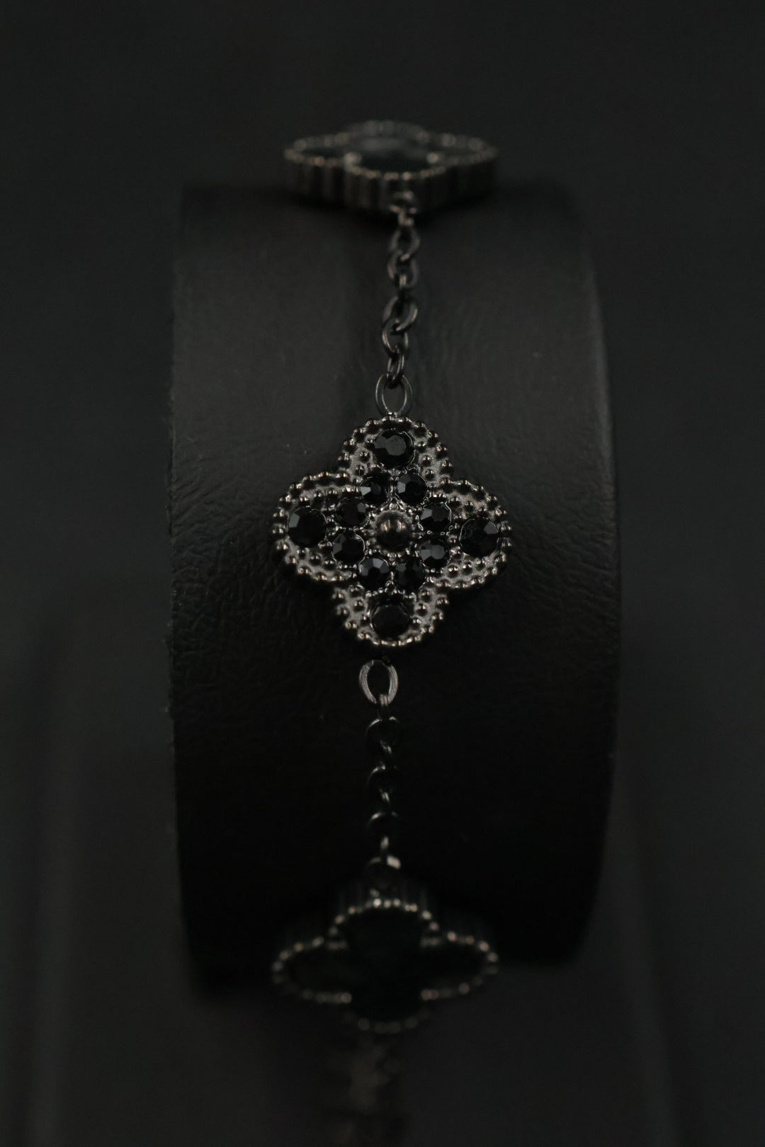 Pulsera Trébol Negro Mármol- Zirconias Negras.