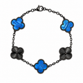 Pulsera Trébol Azul Rey Mármol- Láser Negro.