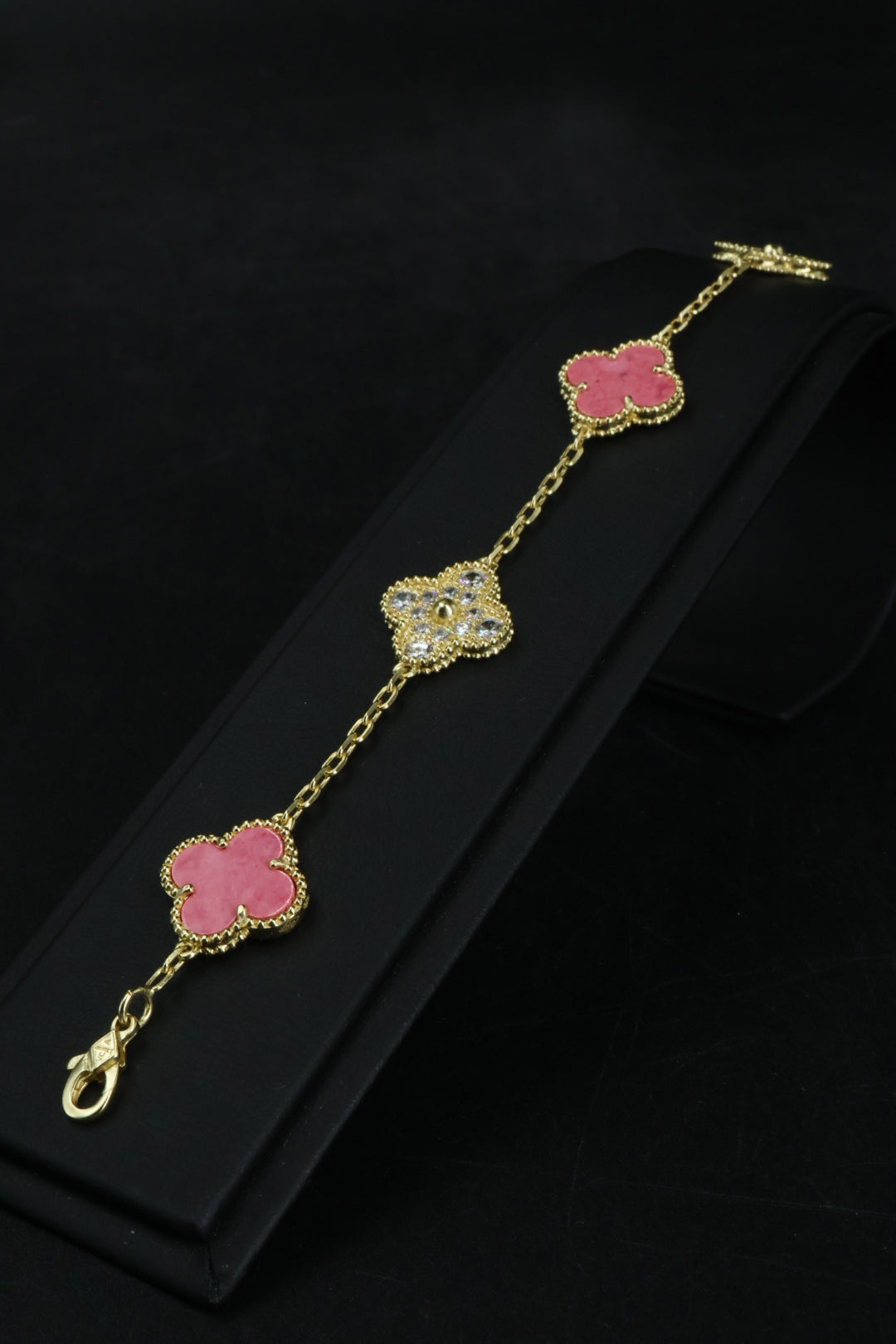 Pulsera VCA Plata .925 1:1 Vintage Alhambra, 5 Coral - Diamonds / Gold