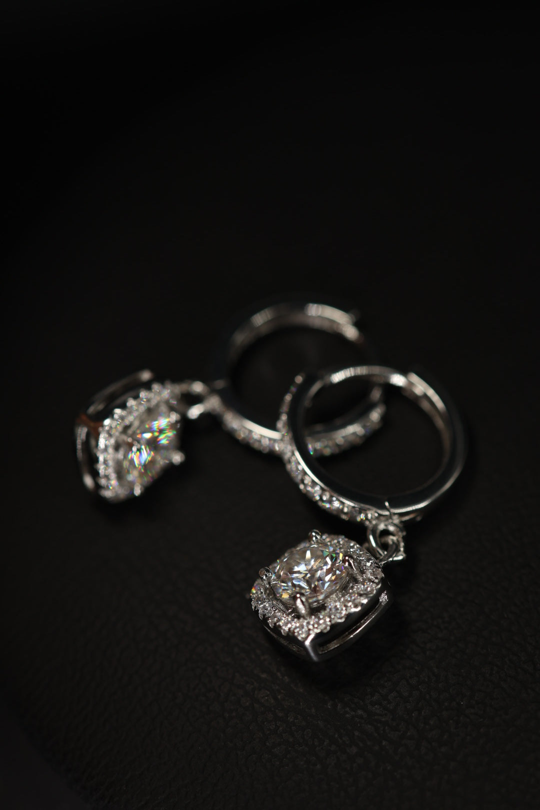 Aretes Colgante Box Plata .925 - Moissanita D 0.5 ct.