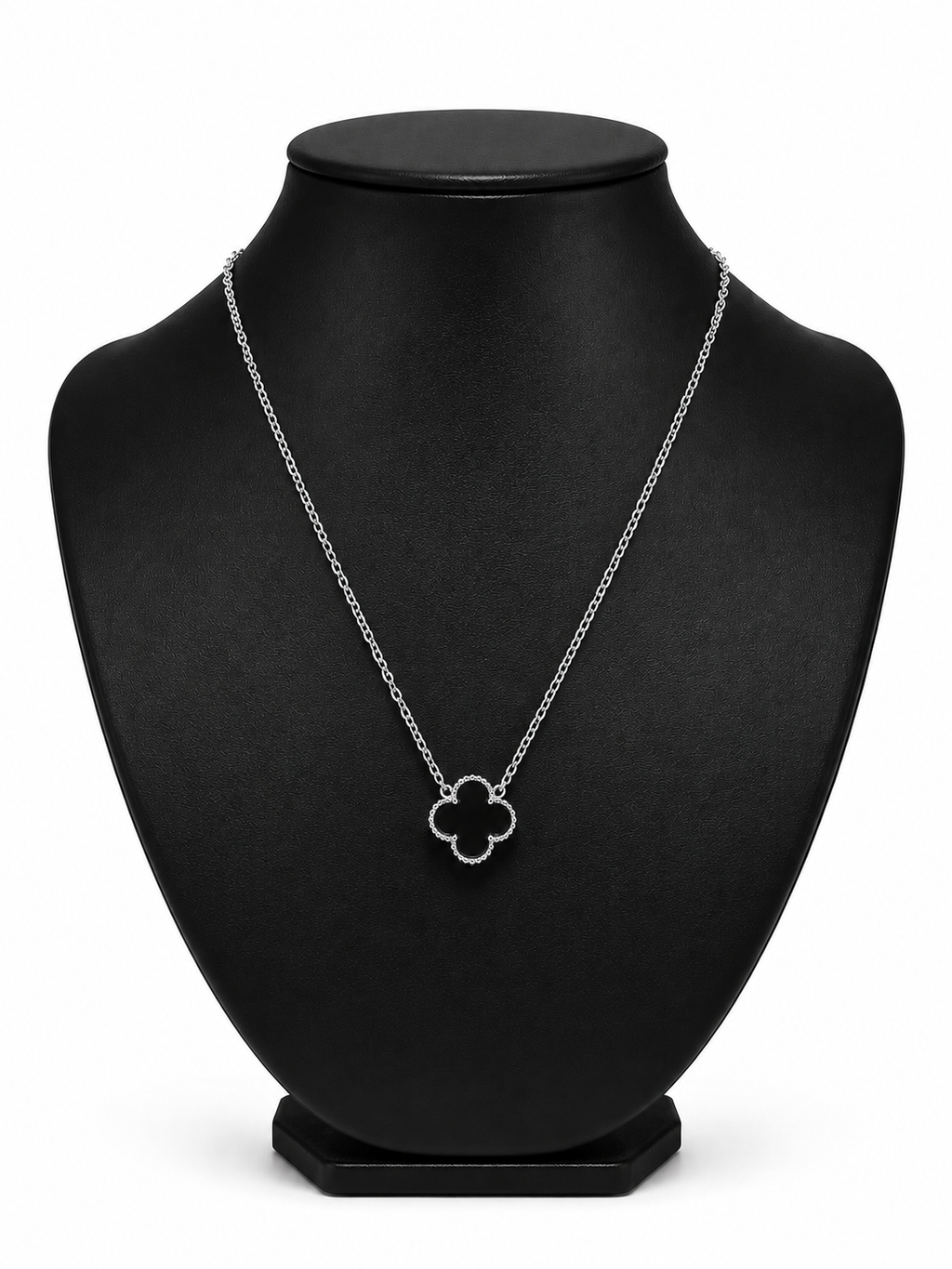 Collar 1 trébol - Plateado / Negro.