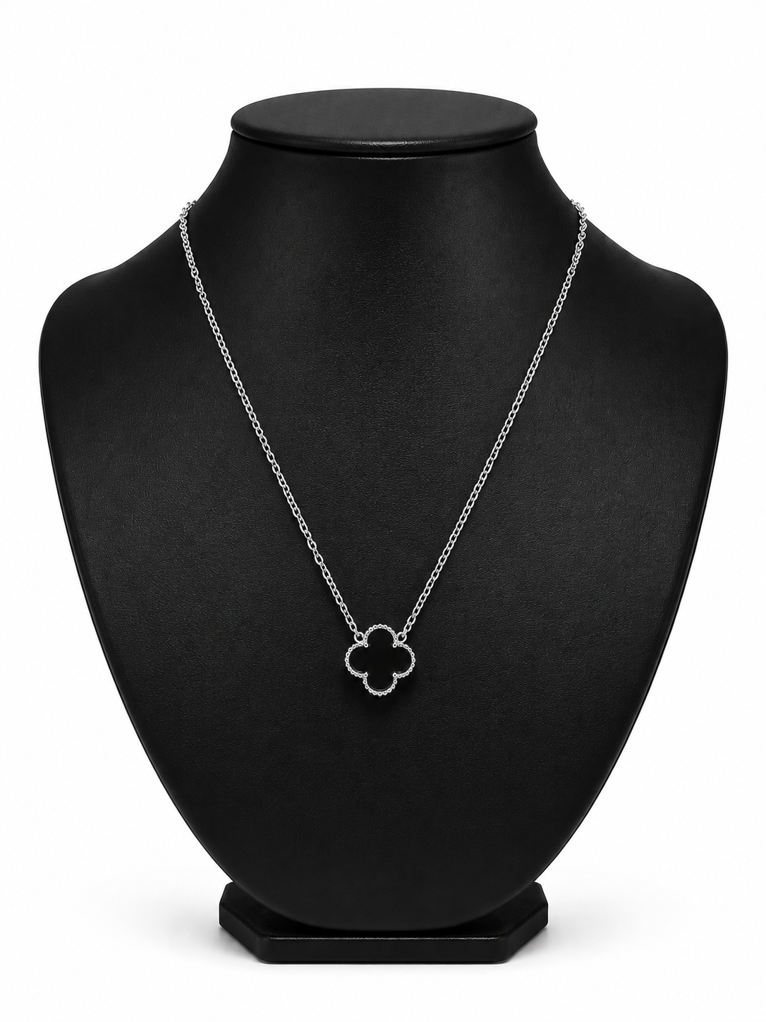 Collar 1 trébol - Plateado / Negro.