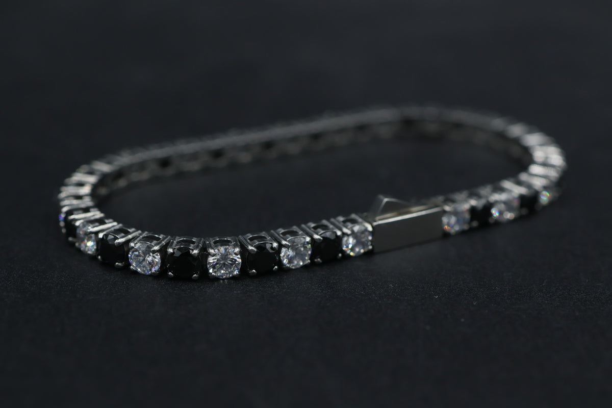 Pulsera Tenis con Zirconias Negro - Plateado 5 mm