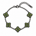 Pulsera Trébol Negro - Zirconias Verdes.