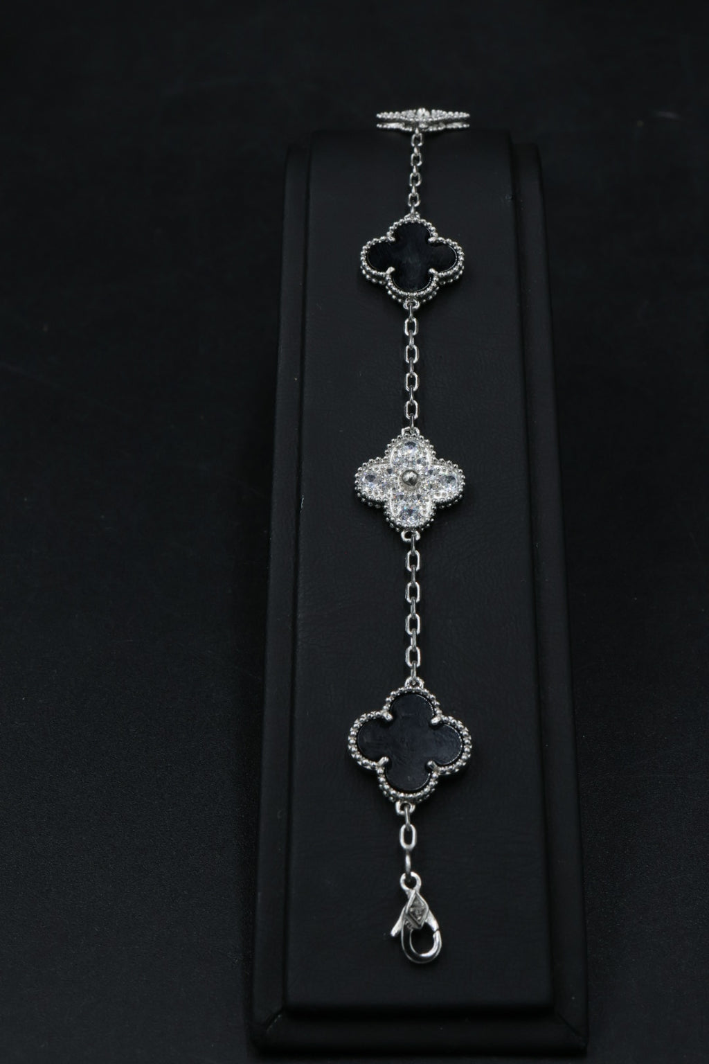 Pulsera VCA Plata .925 1:1 Vintage Alhambra, 5 Motivos Onyx - Diamonds.