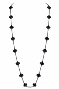 Collar Largo Trébol 13 mm Negro Marmolado. - Negro.