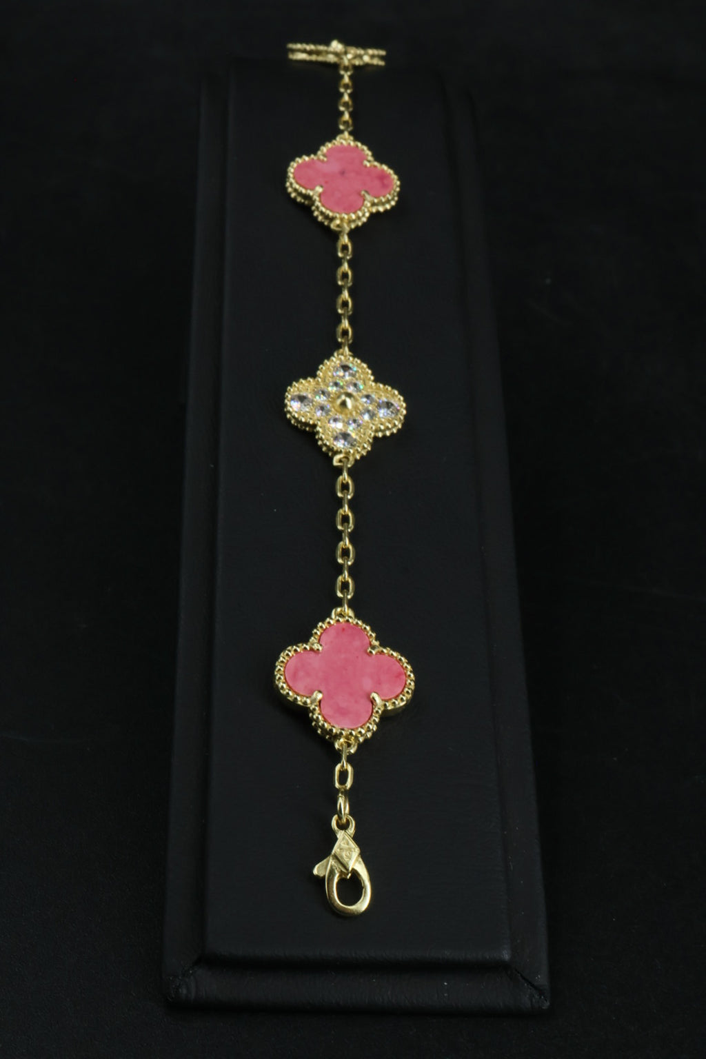 Pulsera VCA Plata .925 1:1 Vintage Alhambra, 5 Coral - Diamonds / Gold