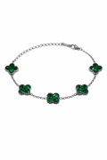 Pulsera Plateada Trébol 13 mm Mármol - Verde.