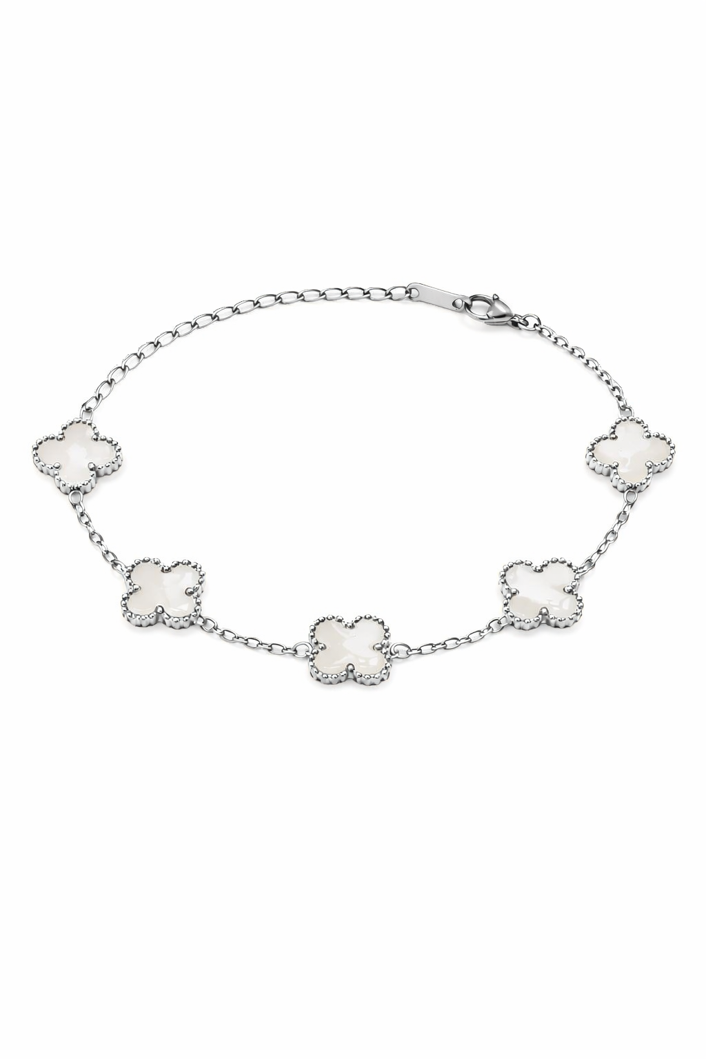 Pulsera Trébol 13 mm Liso Plateado - Blanco.