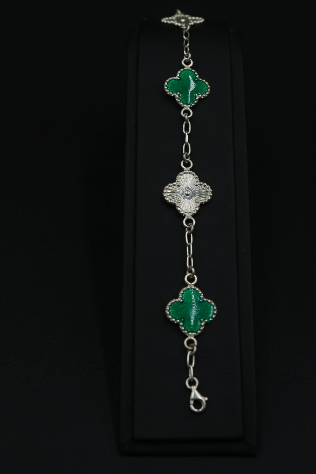 Pulsera Trébol Verde - Láser en Plata 9.25 S925
