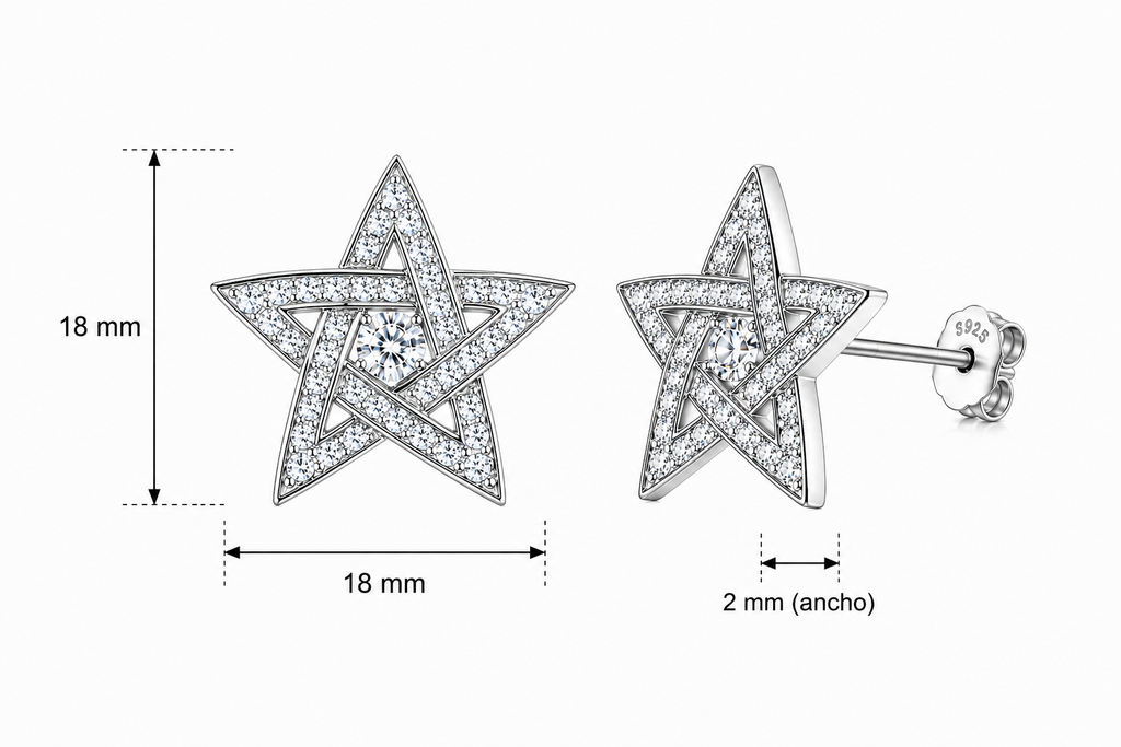Aretes en Plata 925 Estrella Silver - Moissanita.