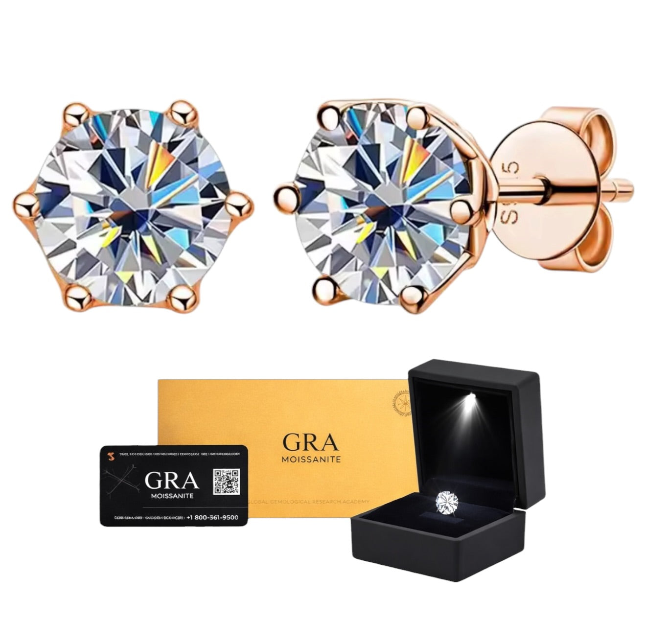 Aretes Plata .925 Baño de Oro Rosa - Moissanita D 0.5 ct.