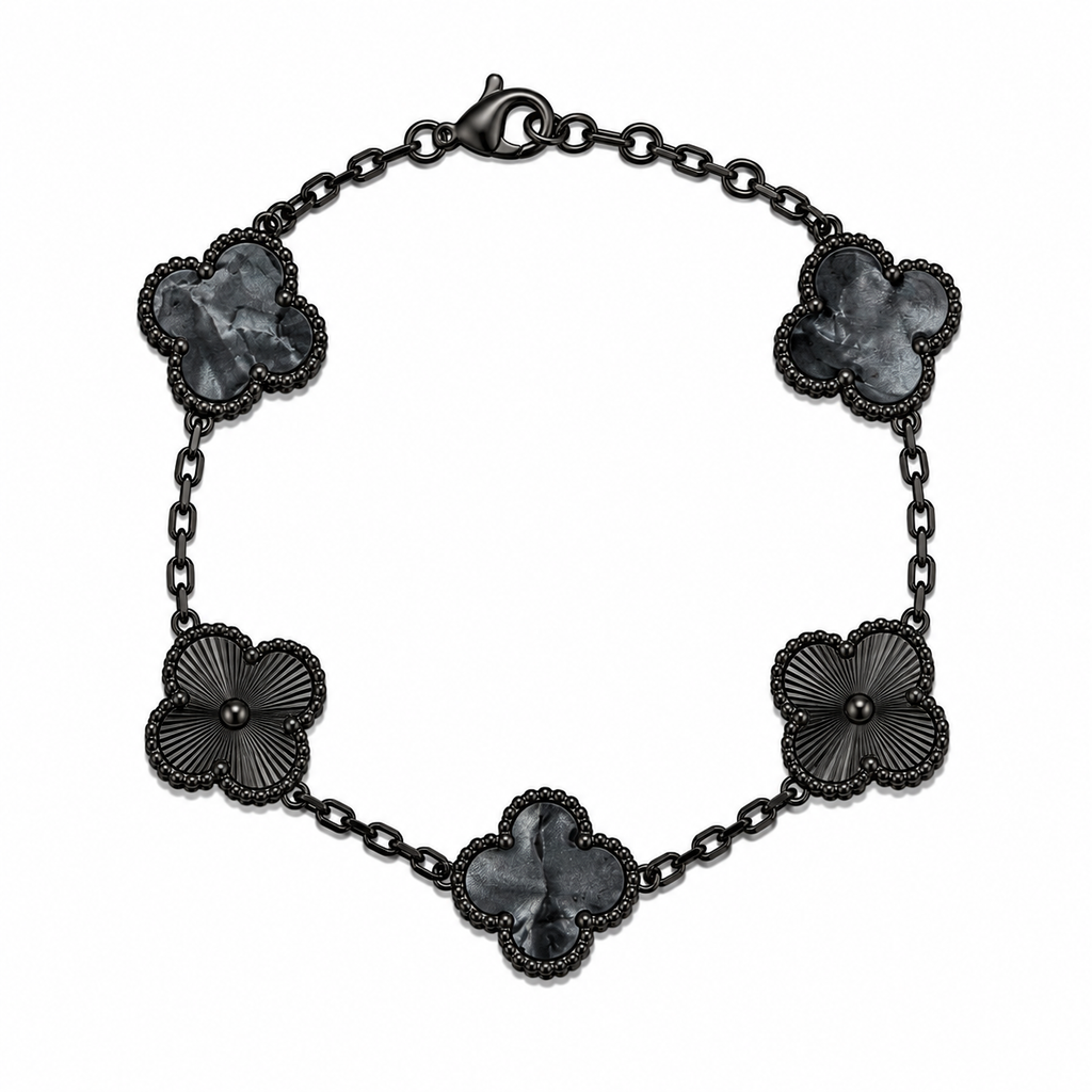 Pulsera Trébol Negro Mármol- Láser Negro.