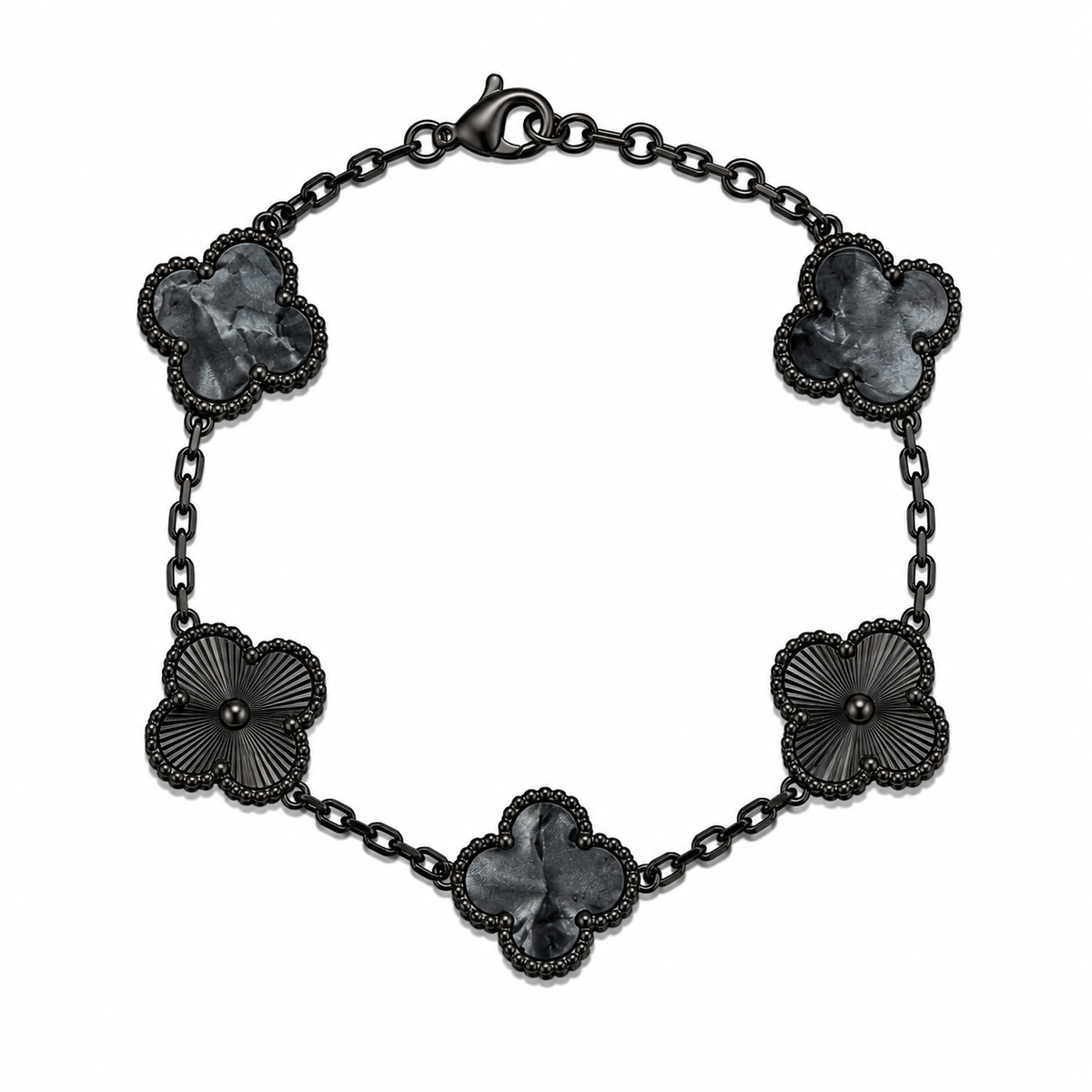 Pulsera Trébol Negro Mármol- Láser Negro.
